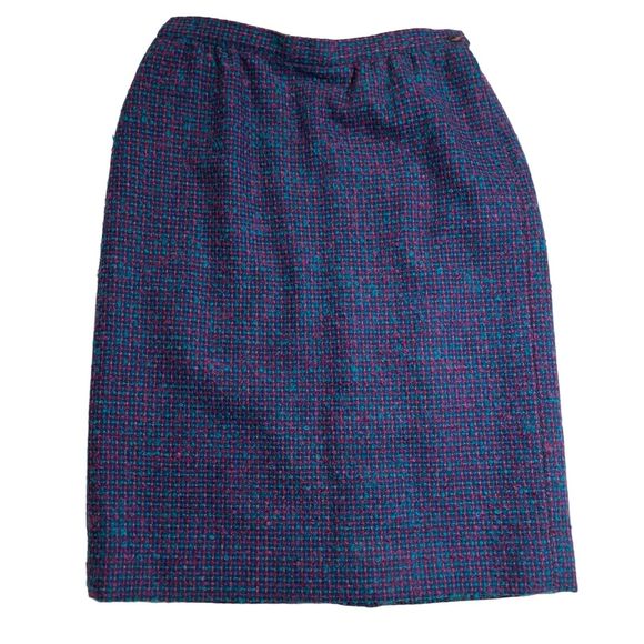 Vintage Pendleton Pencil Skirt Women's Size 14P Purple Pink Plaid Virgin Wool - Picture 1 of 7